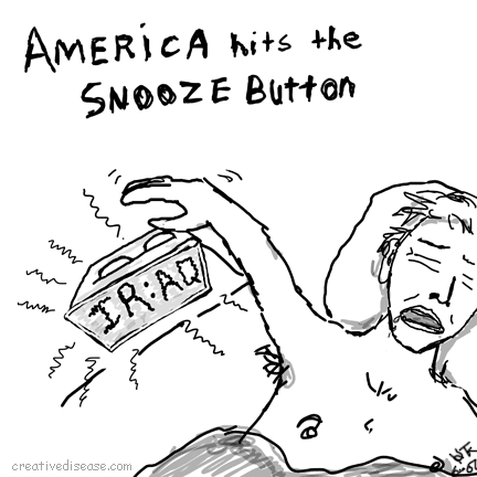 america hits the iraq snooze button cartoon