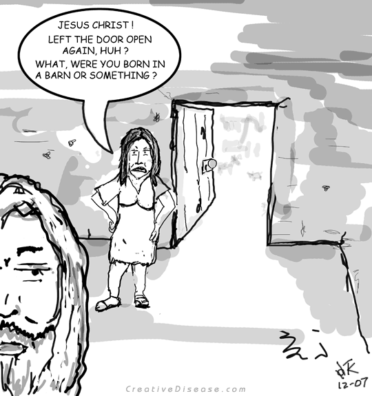 jesus born in a barn cartoon