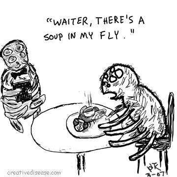 cartoon waiter there's a soup in my fly
